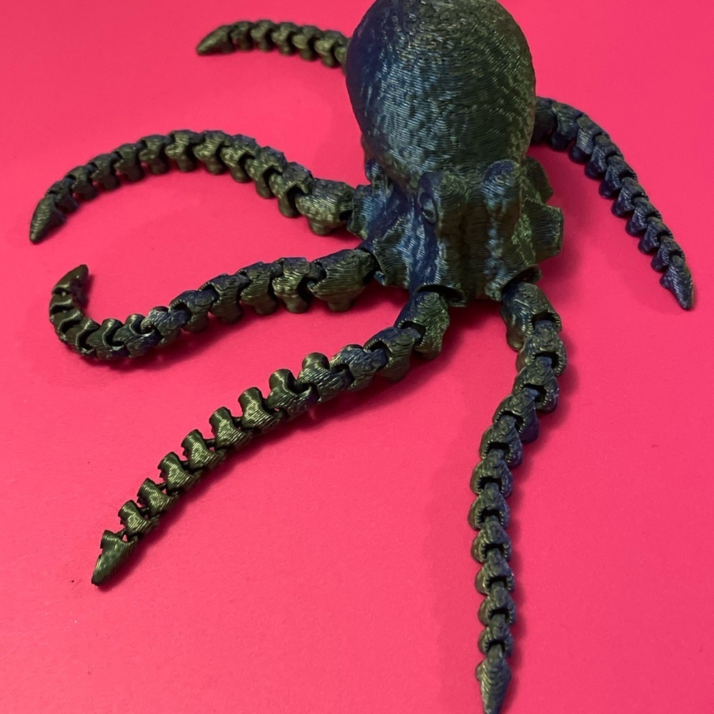 Black and green 6 legged Octopus Figurine 3 D printed